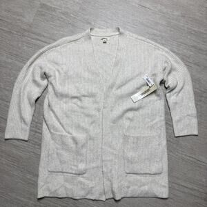 Goodthreads Cardigan Sweater Womens M NWT Wool Blend Oatmeal Heather Open Front